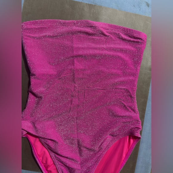 Good American Glitter Strapless One-Piece Swimsuit - Bright Pink - Picture 2 of 6